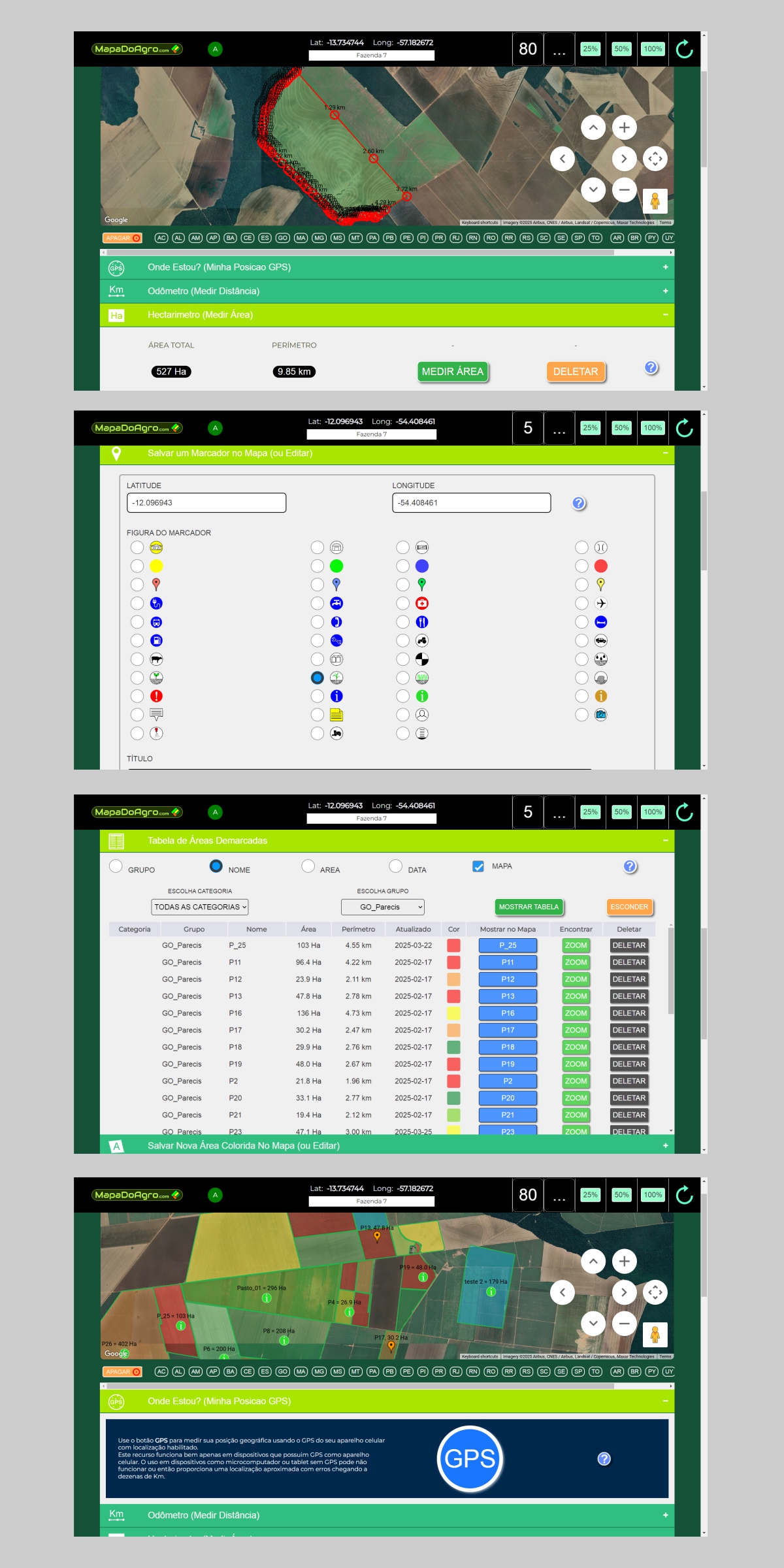 exemplos do painel de controle do usuario, mapa do agro